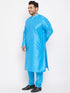Vastramay Men's Plus Size Aqua Blue Silk Blend Kurta Pyjama Set